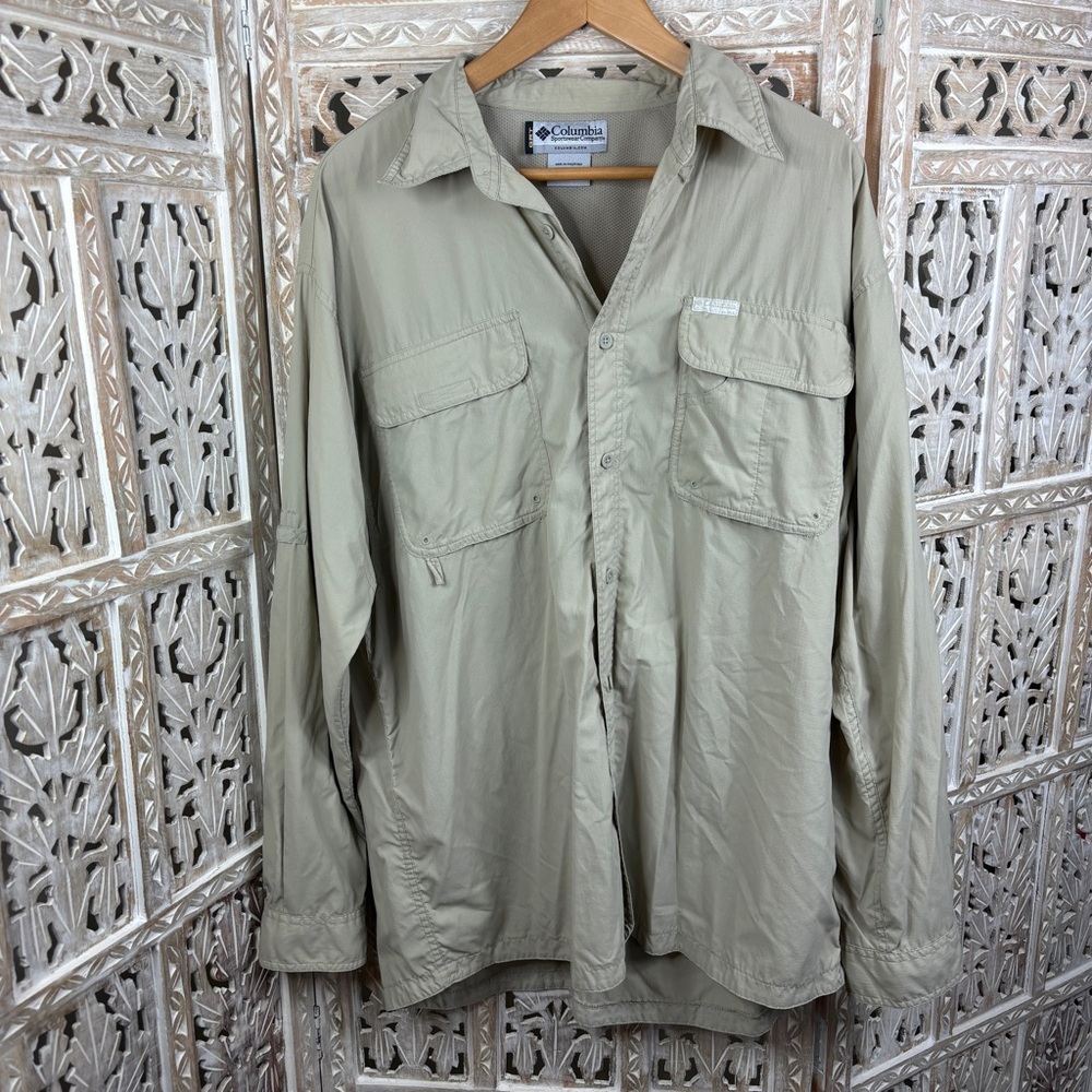 Men's Columbia GRT  Bahama II Lightweight Tan Long Sleeve Button Down Shirt- XL